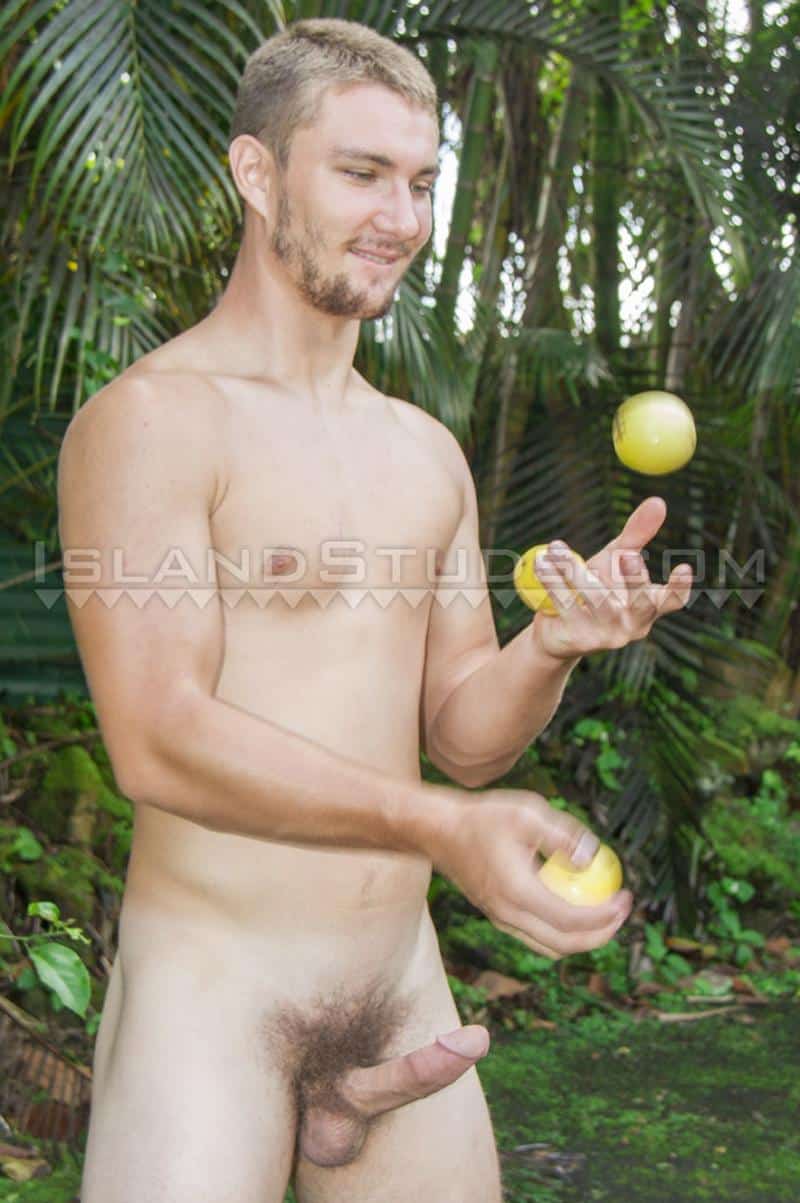 Bearded wrestler Ian strips naked stroking his huge 9 inch dick outdoors  spraying jizz all over himself â€“ Nude Men Big Cocks
